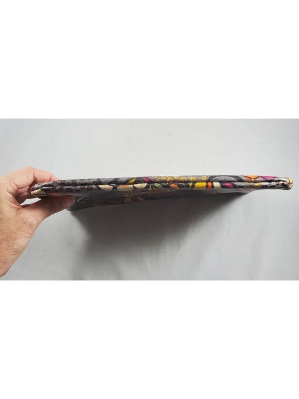 FOSSIL Key-Per Gray Floral Makeup Zip Pouch Bag Coated Canvas Cosmetic Travel